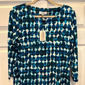Calvin Klein Teal and Black Geometric Blouse